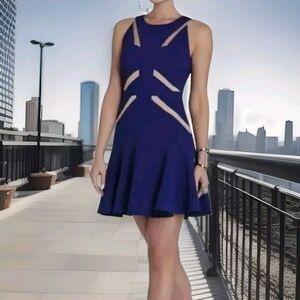 BCBG MAXAZRIA SOLIE TULLE INSERT CUT OUT BLUE WOMEN'S DRESS SZ 0